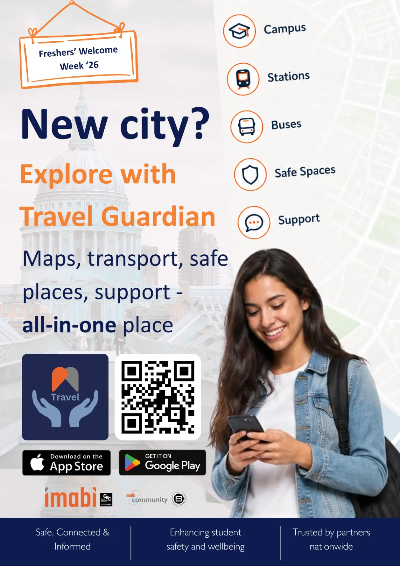 New city? — Travel Guardian Freshers' Welcome Week poster